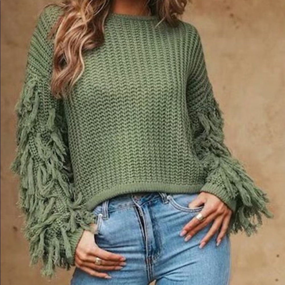 Hello Miss green fringe sweater